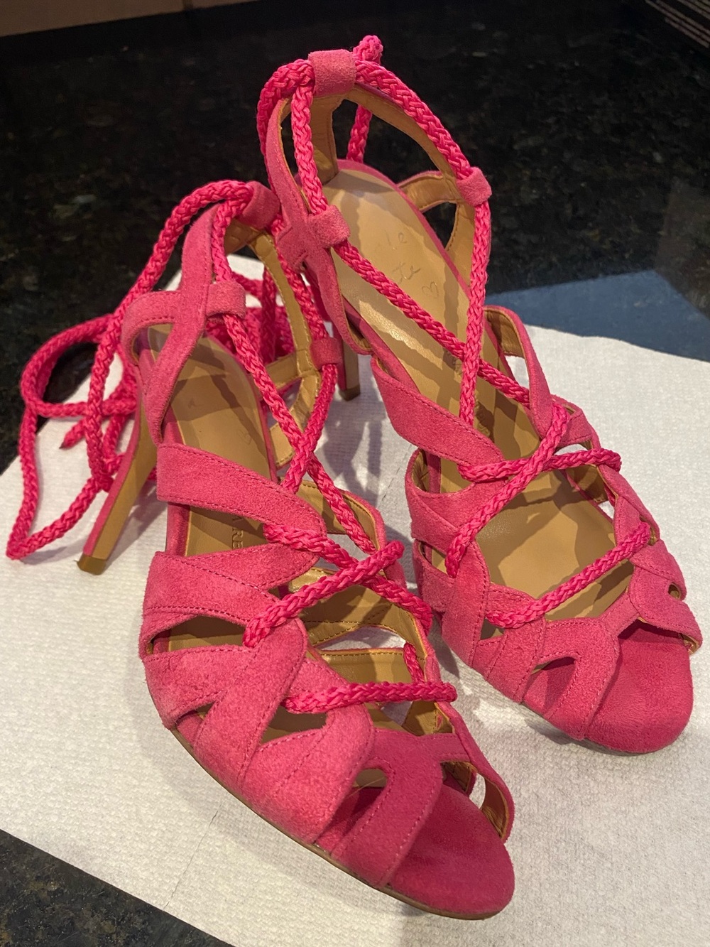 Banana Republic Suede Bright Pink Gladiator style / Lace-up sandal